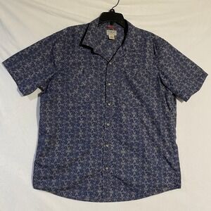 LL Bean Mens XL Blue Geometric Pine Tree Organic Cotton Blend Shirt